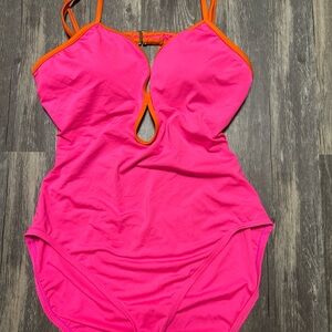 kate spade Hot Pink One-Piece Swimsuit with Orange Trim Accent